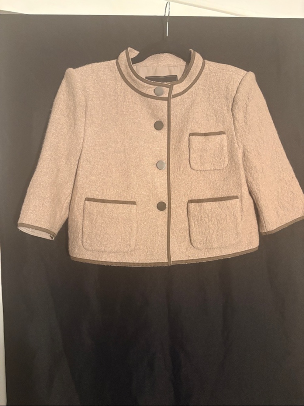 BCBGMaxAzria Cream Bouclé Jacket with Brown Trim